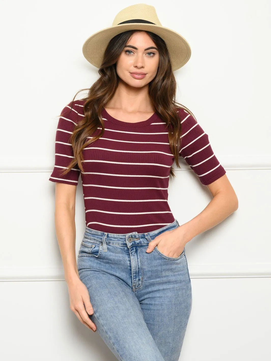 WOMEN'S SHORT SLEEVE STRIPES BODYSUIT