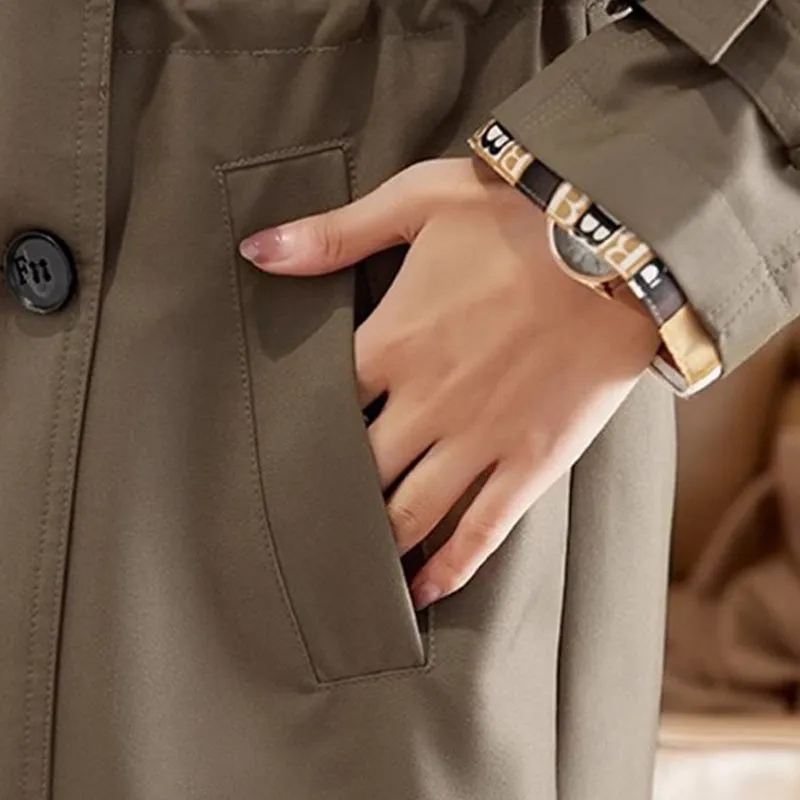 Women's Slimming Mid-Length Trench Coat | Lapel Design, Lightweight Fabric, and Stylish Outerwear for All Seasons