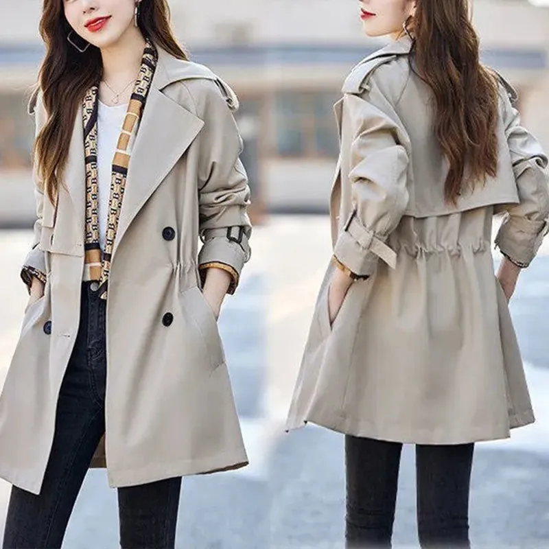 Women's Slimming Mid-Length Trench Coat | Lapel Design, Lightweight Fabric, and Stylish Outerwear for All Seasons