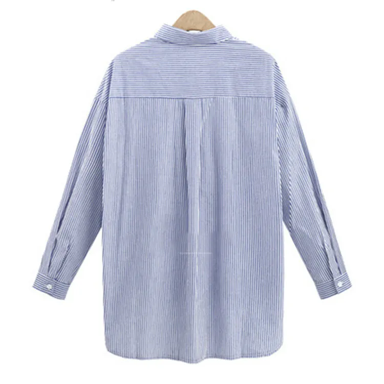 Women's Striped Embroidered Lapel Long Sleeve Shirt