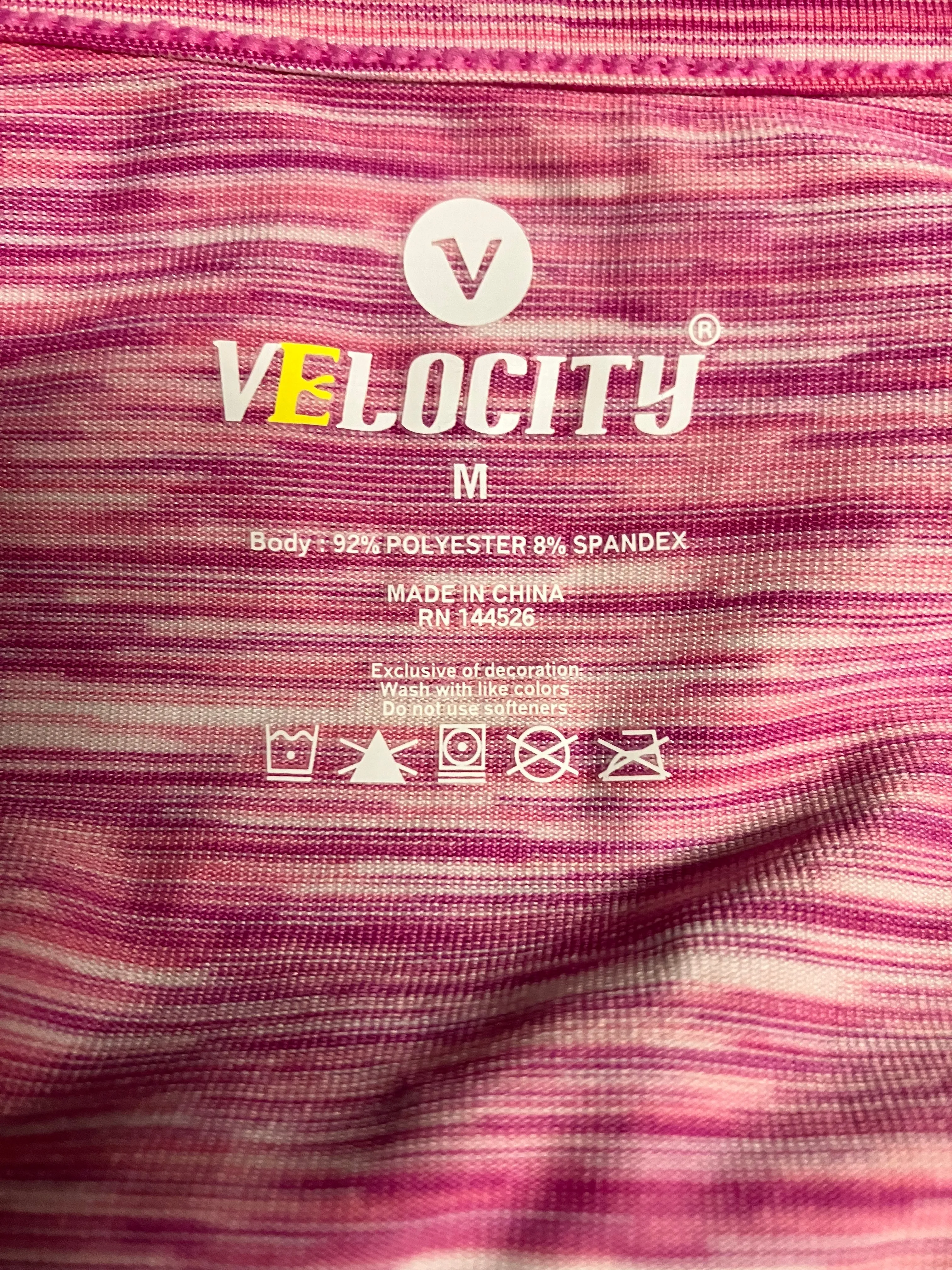 Women's Velocity Activewear blouse, pink and white, size Medium